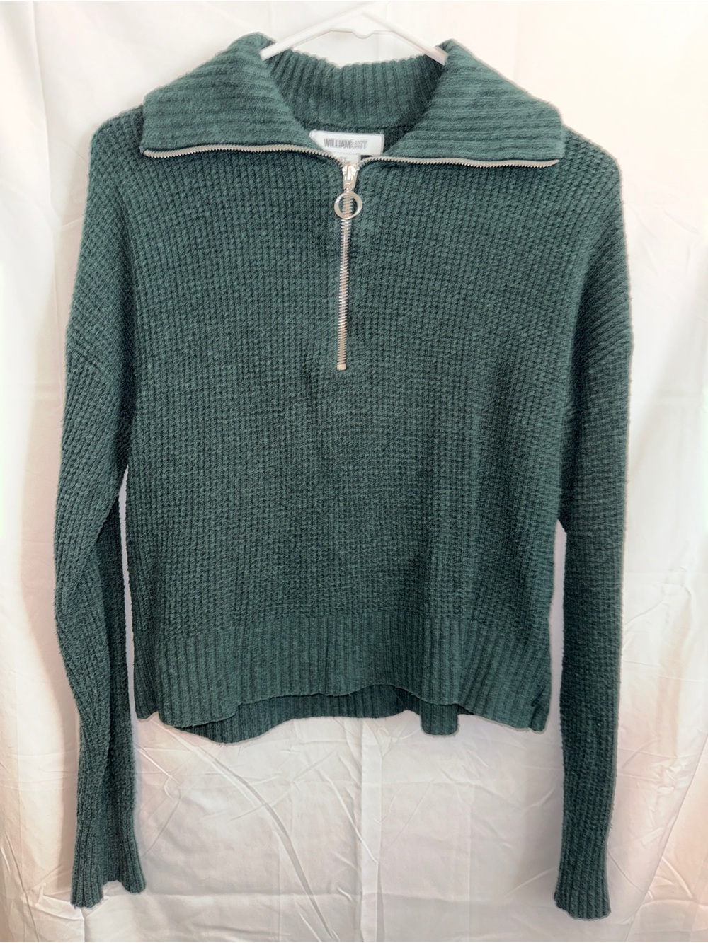 Half-Zip Textured Knit Sweater - Green- Size S